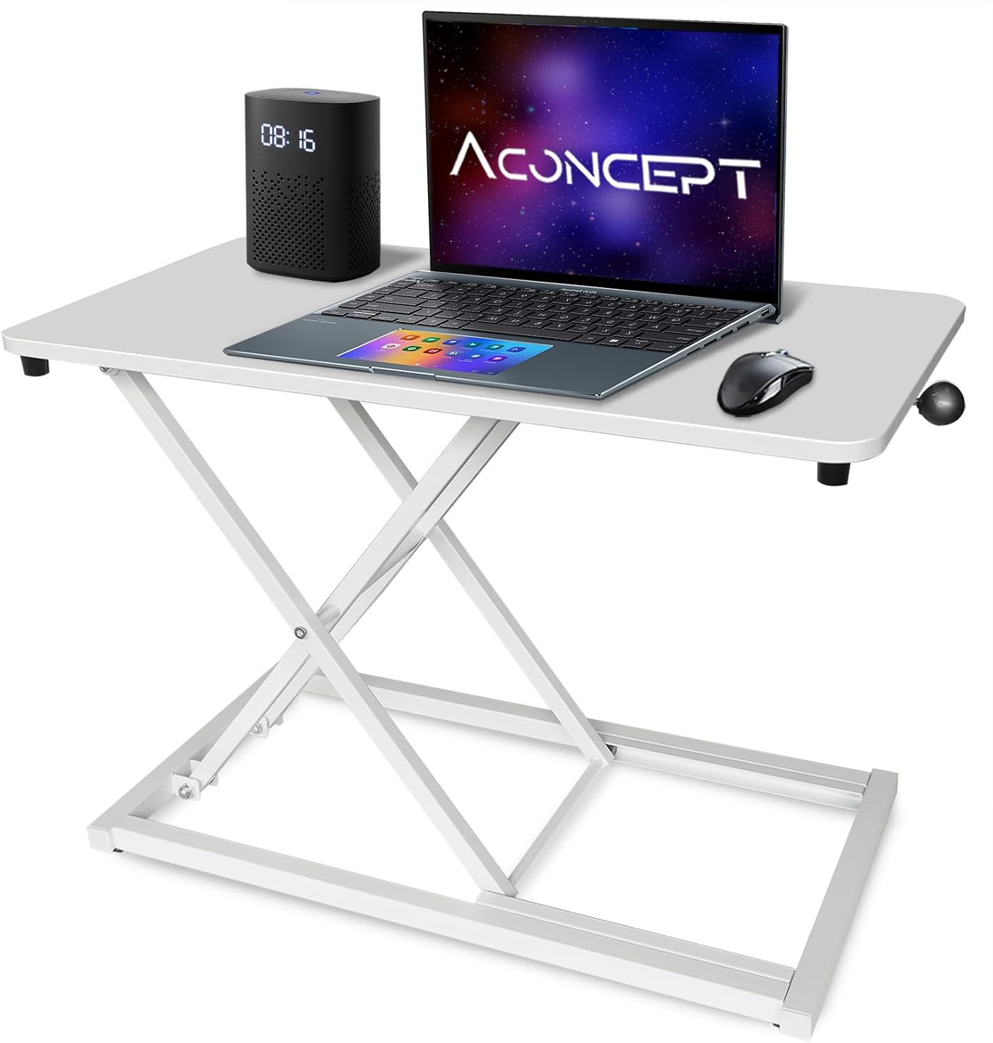 Aconcept Extra-Slim 24 x 14 inch White Lift Standing Desk Converter, Manual Adjustable Height Sit Stand up Desk Riser, Compact for Monitor or Laptop Workstation