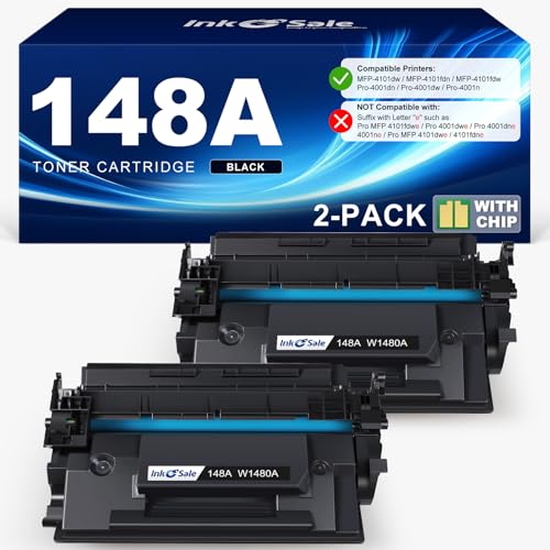 INK E-SALE 148A Toner Cartridge Black (with Chip) Compatible Replacement for HP 148A 148X W1480A W1480X for HP Laserjet Pro MFP 4101fdw 4101fdn 4001dw 4001dn 4001n Printer (2 Pack)