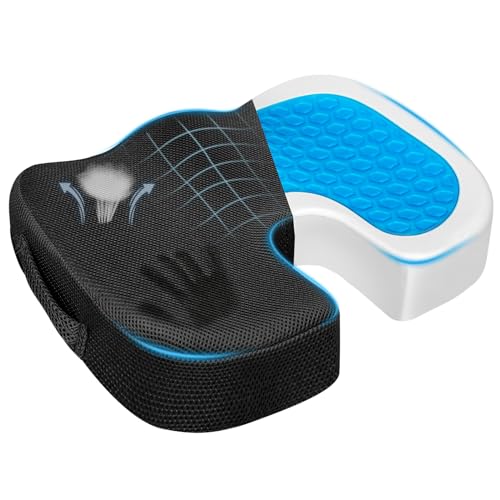 Gel Seat Cushion for Car Office - Memory Foam Pain Relief Chair Pillow Cushions - Tailbone Sciatica Coccyx Butt Lumbar Support Pad for Sitting Driving Traveling, Mesh, Black