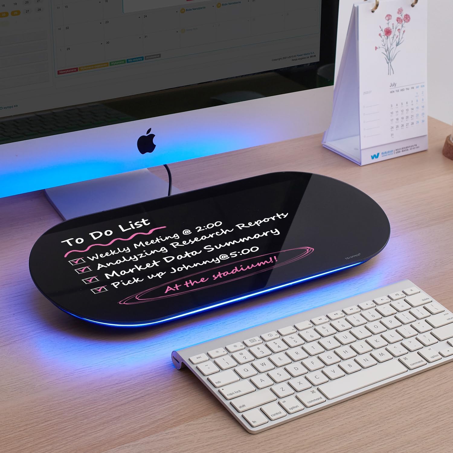 17 x 7 Glass Desktop Whiteboard (Blue LED)