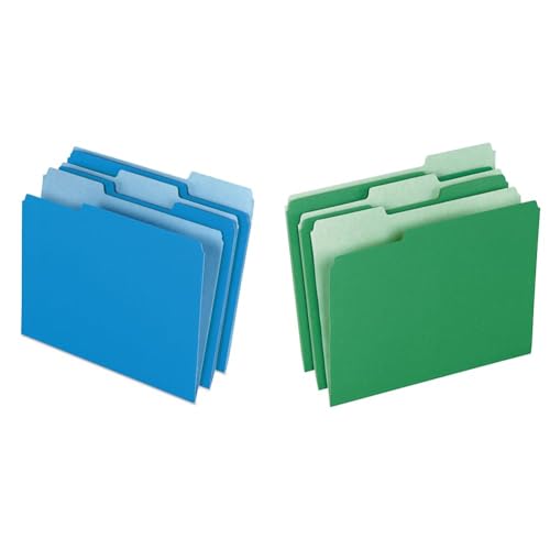 Pendaflex Letter Size File Folders Bundle - Blue 152 1/3 and Bright Green 152 1/3, 100 per Box