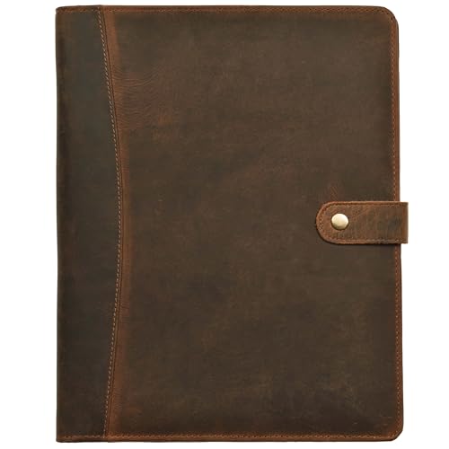 Leather Village Leather Portfolio Organizer - Professional Business Padfolio for Men & Women - Stylish Document Card Holder, Resume Folder, Folio for A4/Letter Size Writing Legal Pad, Brown