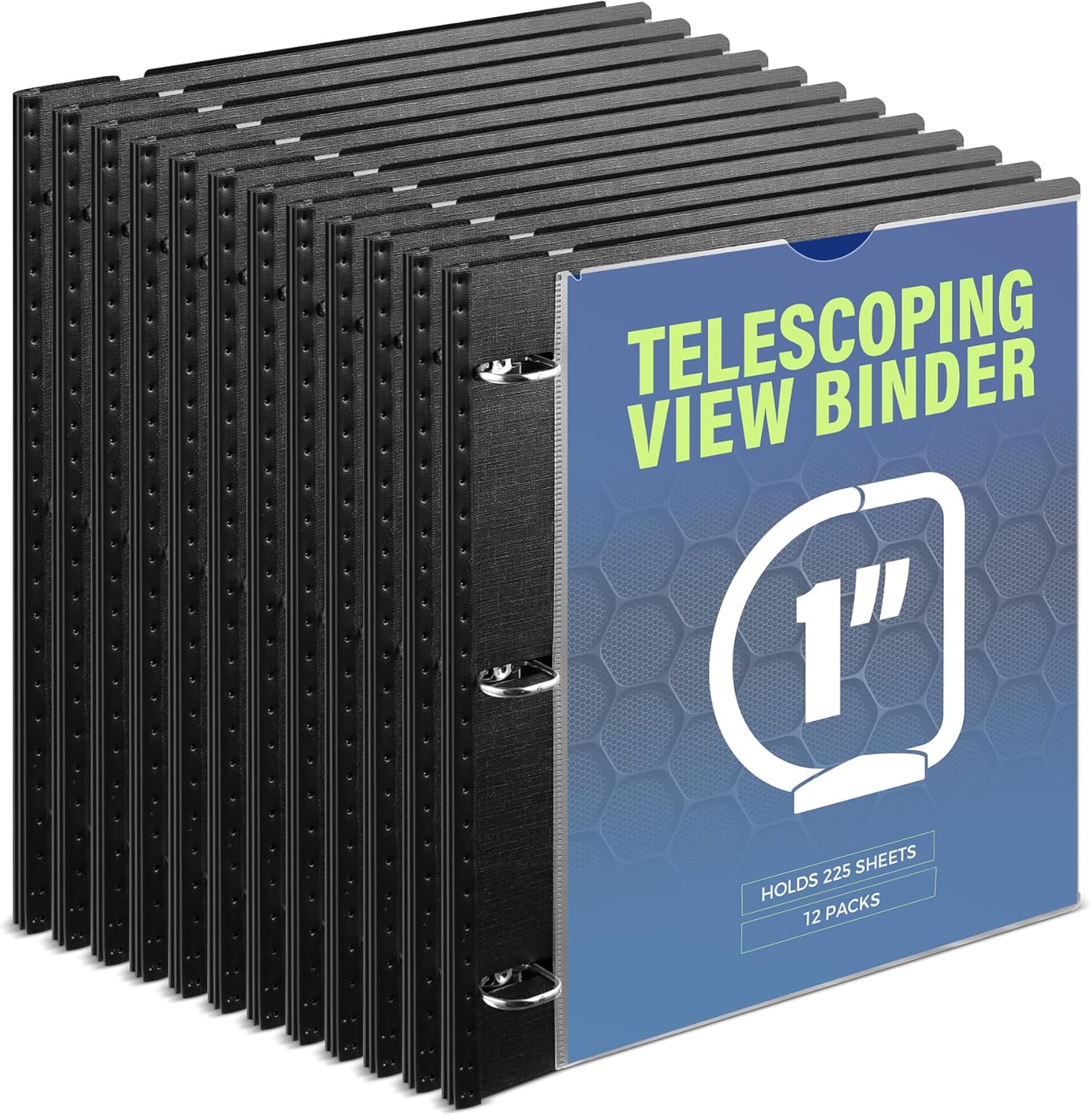 WOT I 12-Pack Telescoping 3 Ring Binder 1 Inch, Expandable Flexible Binder - Patented Design for Easy Portability, Holds 225 Sheets, Perfect for School, Office&Home Organization, Black