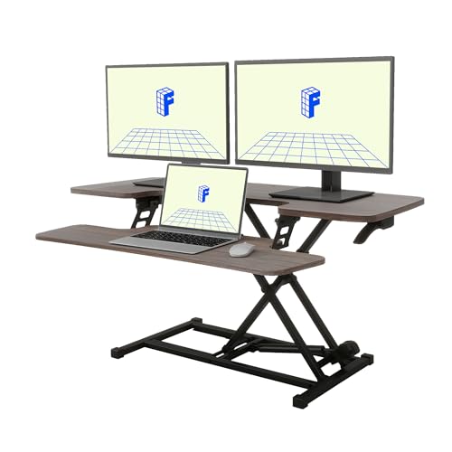 FLEXISPOT 42" Height Adjustable Standing Desk Converter Sit-to-Stand Desk Riser for Home and Office Computer Workstation with Wide Keyboard Tray, Walnut Color
