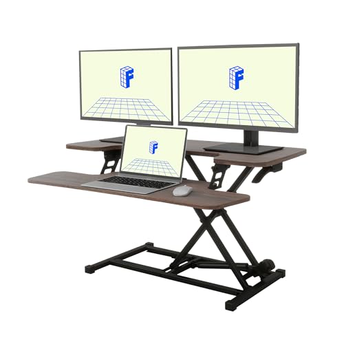 FLEXISPOT 35" Height Adjustable Standing Desk Converter Sit-to-Stand Desk Riser for Home and Office Computer Workstation with Wide Keyboard Tray, Walnut Color