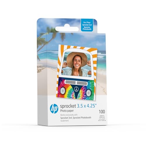 HP Sprocket 3.5 x 4.25 Zink Sticky-Backed Photo Paper (100 Pack) Compatible with HP Sprocket 3x4 Photobooth and Photo Printer