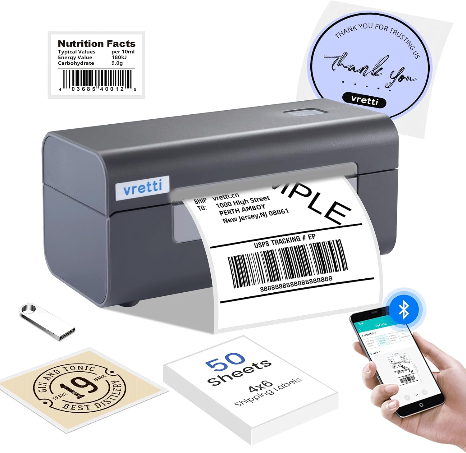 vretti Bluetooth Thermal Label Printer
