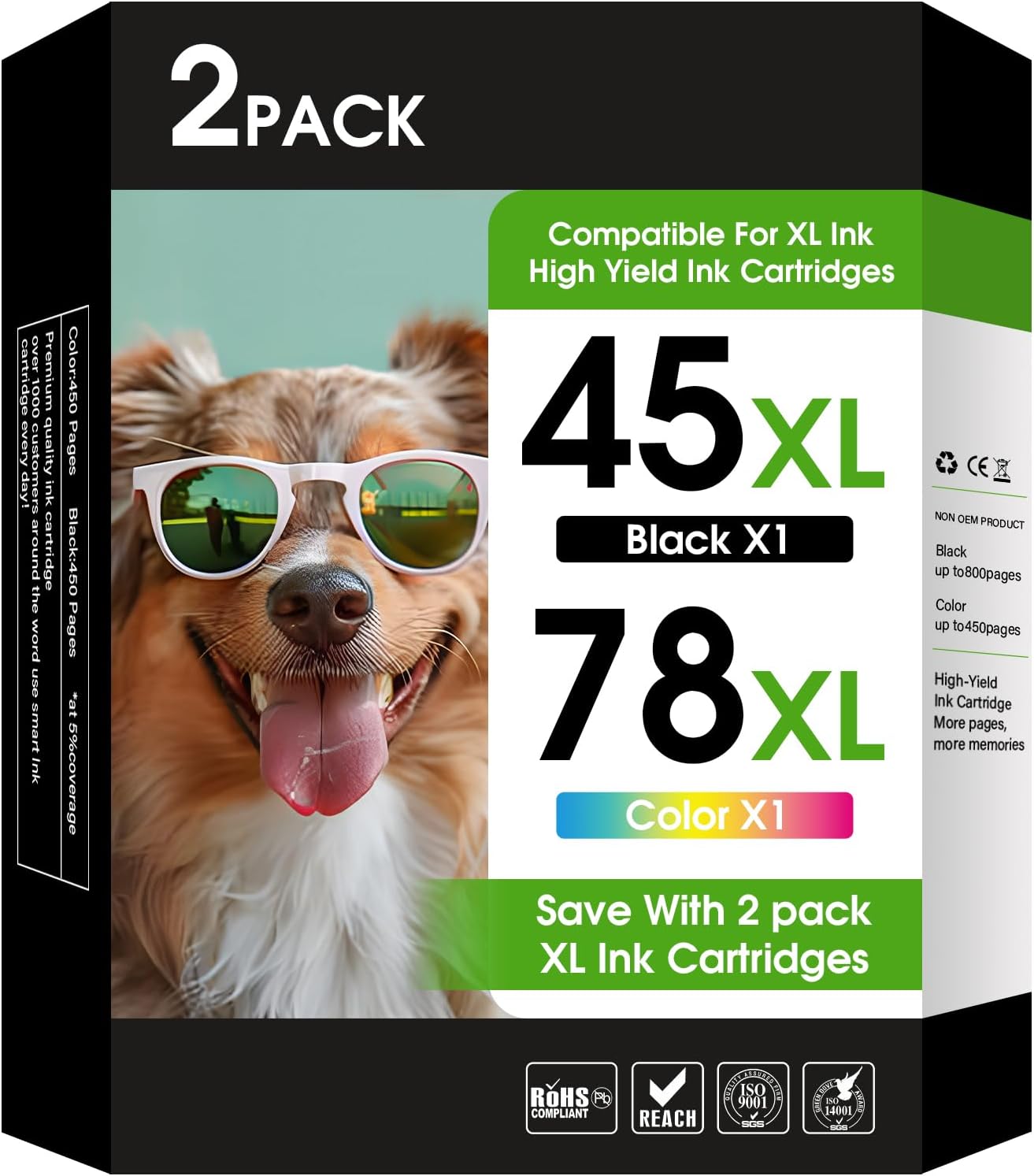 45 78 Ink Cartridge Combo Pack Compatible for HP 45 78 Ink Cartridge Works with Deskjet 1220c-ps 930C 952C 970Cxi Color Copier FAX 1220 PhotoSmart 1115 1215 (1 Black, 1 Color) 2-Pack