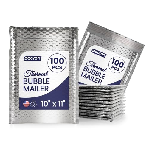 100-Pack Insulated Silver Thermal Bubble Mailers 10 x 11 - Waterproof Metallic Foil Self-Sealing Padded Envelopes for Cold Shipping, Perishables, Food, Cosmetics, Pharmaceuticals