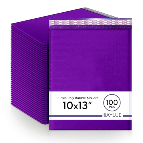 Purple 10x13 Inch Poly Bubble Mailers |Self Seal Padded Envelopes for Thick books | Air Cushioned Bubble Mailer | Usable Size 9.5x13 | Waterproof Lightweight Mailing Shipping Bags | 100 Pack Bulk