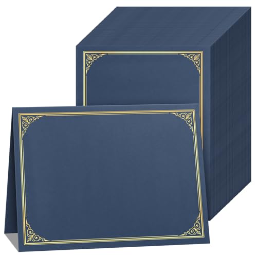 SUNEE Certificate Holders(Blue, 80 Packs, New Pattern), Diploma Covers Gold Foil Border, for Letter Size 8.5x11 Certificates, Cardstock, Document Papers
