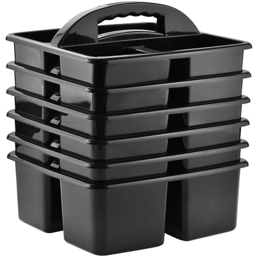 ALINK Plastic Classroom Caddy Organizer with Handle, 6-Pack 3 Compartments, Teacher Supply Storage Caddy for Classroom Organization, Table, Desk, Office, Craft Art for Kids - Black