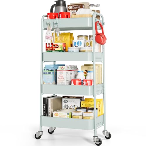 TOOLF 4-Tier Metal Rolling Cart (Green)