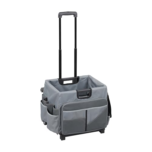 ECR4Kids Universal Rolling Cart with Canvas Organizer Bag, Mobile Storage, Dark Grey/Grey
