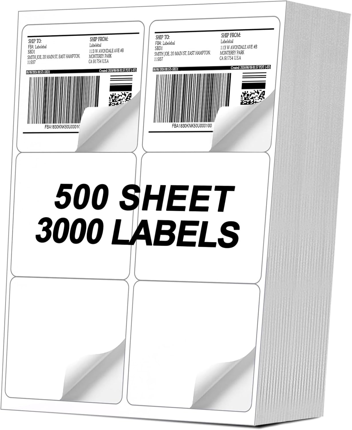[500 Sheets 3000 Pcs] 6-UP 4''x3-1/3'' Shipping Labels for Laser & Inkjet Printers, A4 6 UP Shipping Mailing Stickers, 6 Pcs Per Page Shipping Labels,8.5"11" White Stickers for Printer