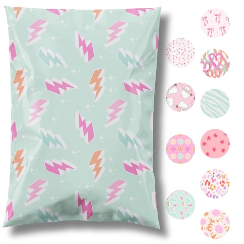 14.5x19 Designer Poly Mailer 100 Pack Heavy Duty Waterproof Self Seal Shipping Bags for Small Business Large Mailing Envelopes Bulk Tear Resistant Cute Packaging Lightning Bolt