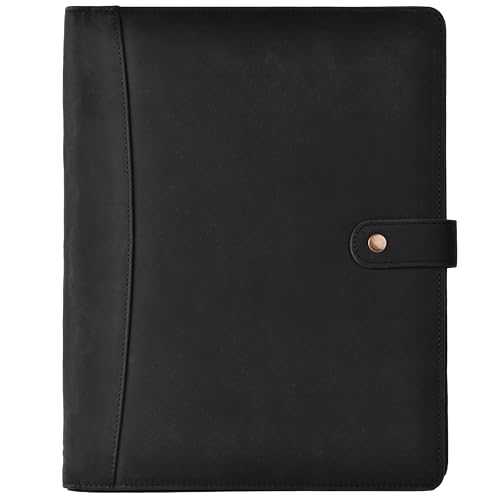 Leather Village Leather Portfolio Organizer - Professional Business Padfolio for Men & Women - Stylish Document Card Holder, Resume Folder, Folio for A4/Letter Size Writing Legal Pad, Black