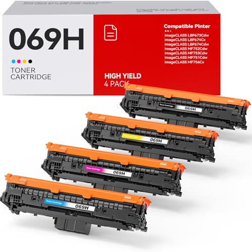 069H 069 Toner Cartridges Set 4 Pack MF753Cdw High Yield Compatible for Canon 069H 069 Toner Cartridges Replacement for Canon ImageCLASS MF753Cdw MF751Cdw LBP674Cdw Laser Printer | (B/C/M/Y,4 Pack)