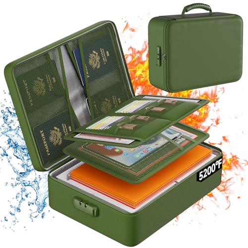 DocSafe 5200F Document Organizer with Lock, Upgraded Heat Insulated Fireproof & Waterproof Box 8 Layers File Organizer, Portable Home Travel Safe Storage for Important Documents, Files, Green (Soft)