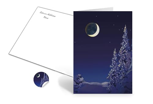 Stonehouse Collection | Silent Night Christmas Holiday Card | 36 Personalized Christmas Cards & Envelopes w/Return Address Printed - Winter Holiday Forest (Return Address)