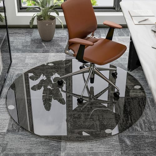 55" x 55" Round Tempered Glass Chair Mat for Carpet & Hardwood, Heavy-Duty Glass Floor Mat for Office and Home, Grey