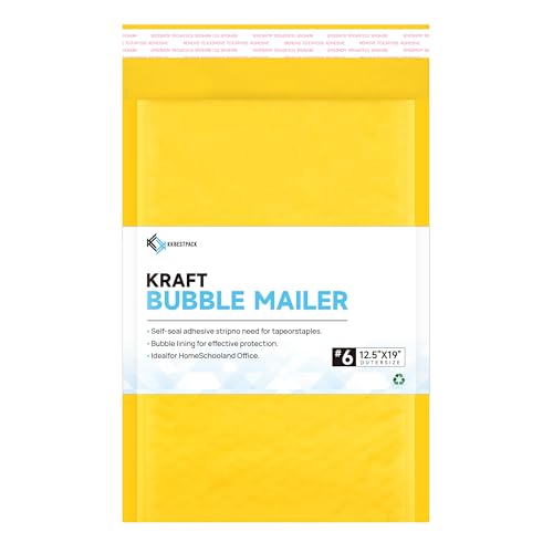 Kkbestpack 12.5x19 Inch Kraft Bubble Mailers #6, Self-Seal Padded Mailing Envelopes, Pack of 50