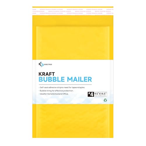 Kkbestpack 9.5x14.5 Inch Kraft Bubble Mailers #4, Self-Seal Padded Mailing Envelopes, Pack of 100