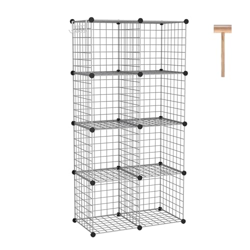 C&AHOME Wire Cube Storage, 8 - Cube Organizer Metal C Grids, Modular Shelves Units, Closet Organizer, Ideal for Home, Office, Living Room, 24.8" L x 12.4" W x 48.4" H, Silver Gray UWCS3008G