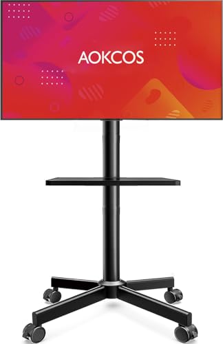 Rolling TV Stand - Mobile TV Stand on Wheels for 32-65 inch Flat/Curved TVs with Tilting, Height Adjustment Portable Rolling TV Cart Hold up to 88 Lbs for Livingroom, Bedroom, Office, Outdoor