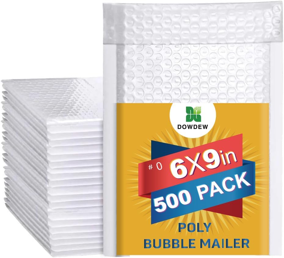 Water Resistant Bubble Envelope Mailers [500 Pack] 6 inch x 9 inch #0 White Poly Padded Shipping Envelopes Self Sealing Cushioned Packaging Bags