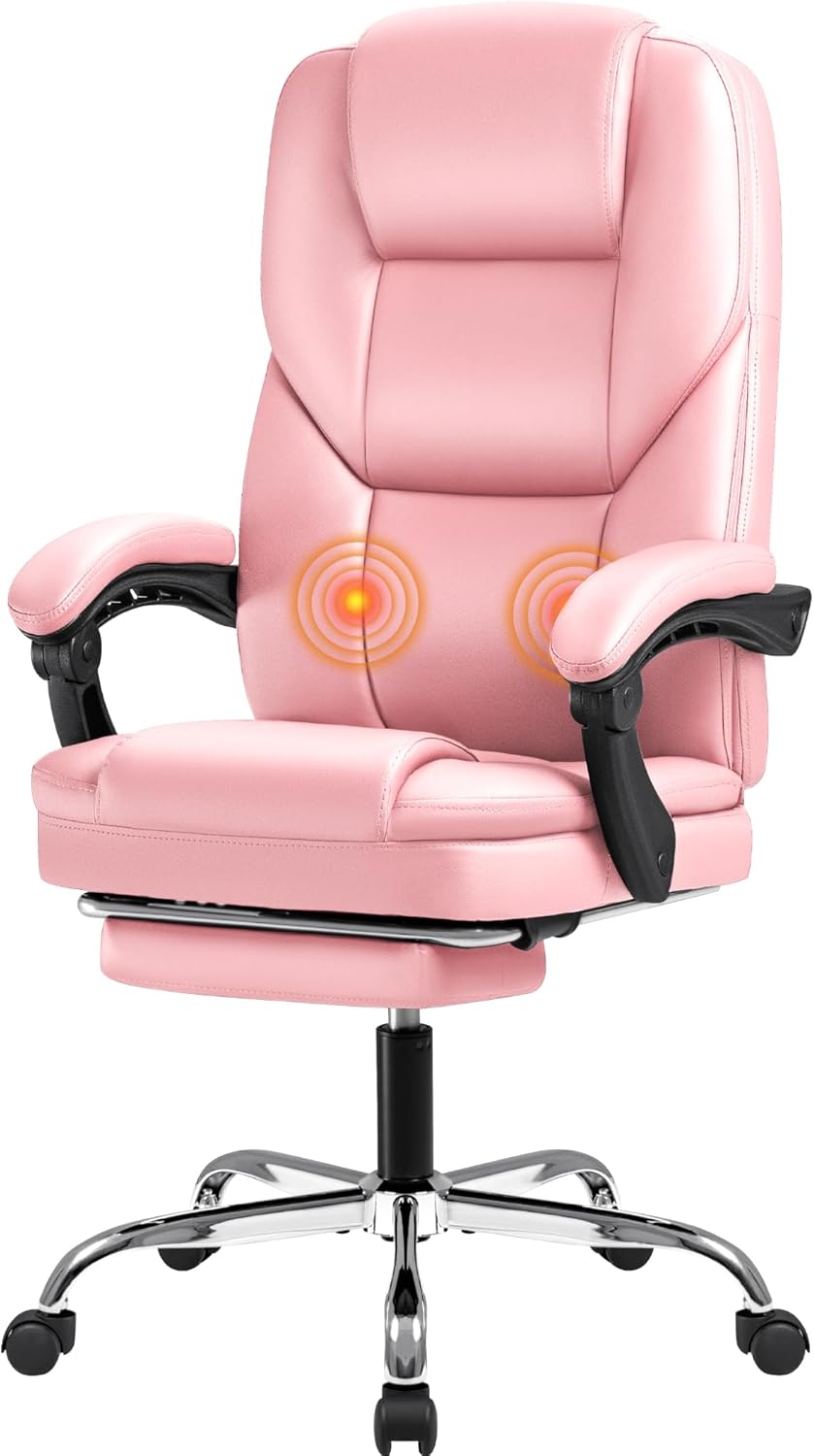 Furmax Office Chair, Executive Office Chair with Foot Rest Big and Tall Office Chair Ergonomic Home Office Desk Chairs Reclining High Back Leather Chair with Lumbar Support, 400LBS (Pink)