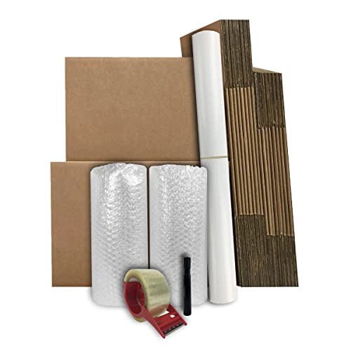 Basic Moving Boxes Kit #1,1 to 2 Bedroom Kit, Boxes and Supplies, Small Spaces Moving Kit, Packaging & Storage Boxes, Bubble Roll, Tape, Packing Paper, Apartment Moving Supplies Kit