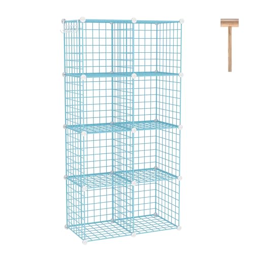 C&AHOME Wire Cube Storage, 8 - Cube Organizer Metal C Grids, Modular Shelves Units, Closet Organizer, Ideal for Home, Office, Living Room, 24.8" L x 12.4" W x 48.4" H, Blue UWCS3008B