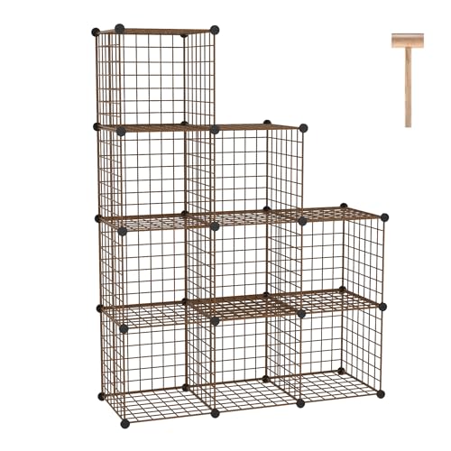C&AHOME Wire Cube Storage, 9 - Cube Organizer Metal C Grids, Modular Shelves Units, Closet Organizer, Ideal for Home, Office, Living Room, 36.6L x 12.4W x 48.4H, Brown UWCS3009R