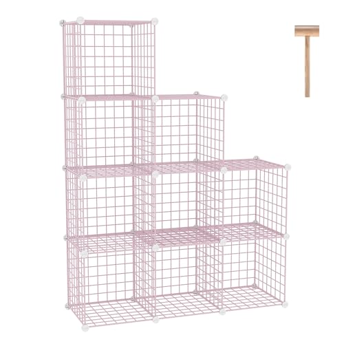 C&AHOME Wire Cube Storage, 9 - Cube Organizer Metal C Grids, Modular Shelves Units, Closet Organizer, Ideal for Home, Office, Living Room, 36.6L x 12.4W x 48.4H, Pink UWCS3009P