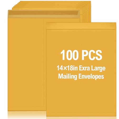 100 Pcs 14" x 18" Extra Large Mailing Envelopes 32lb with Gummed Flaps, Catalog Jumbo Craft Envelopes for Mailing, Storage and Organizing Documents Office Supplies(Yellow)