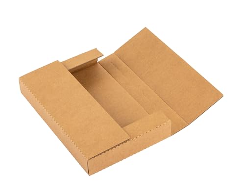 50 Pack 9x6x1.3 inch Shipping Boxes, Easy-Fold Multi-Depth DVD Mailer Box with Fragile Stickers for Mailing, Storing, Package, Gifts, Crafts, Business or Home, Brown