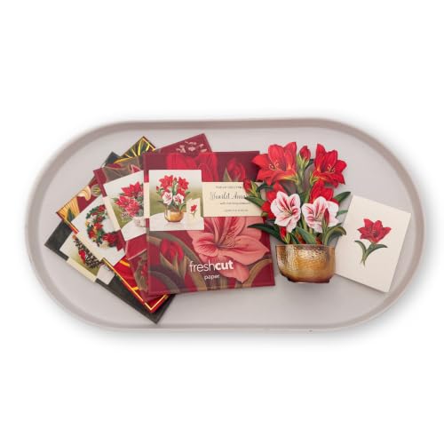 Freshcut Paper Pop Up Cards, Holiday Collection, 6 inch Mini Sized Paper Flower Bouquet 3D Popup Greeting Cards, Christmas Card, Holiday Card, Blank Notecards & Envelopes, Pack of 5