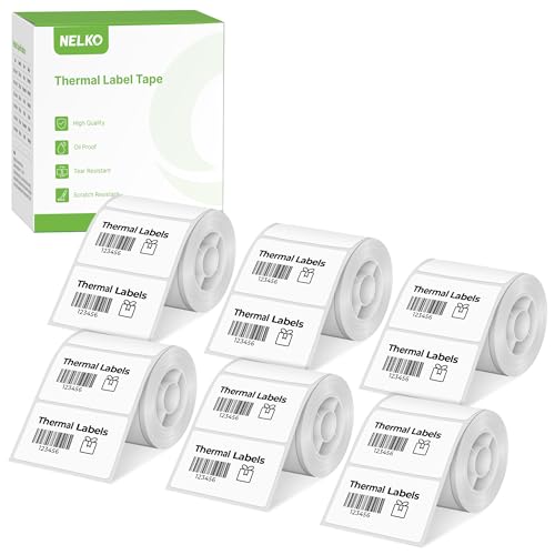 Thermal Labels for Nelko PM220 Label Maker, 2'' x 1.18'' (50x30mm) Thermal Sticker Label, Waterproof, Multi-Purpose Label Tape, 6 Roll of 230 Self-Adhesive Thermal Paper (White)
