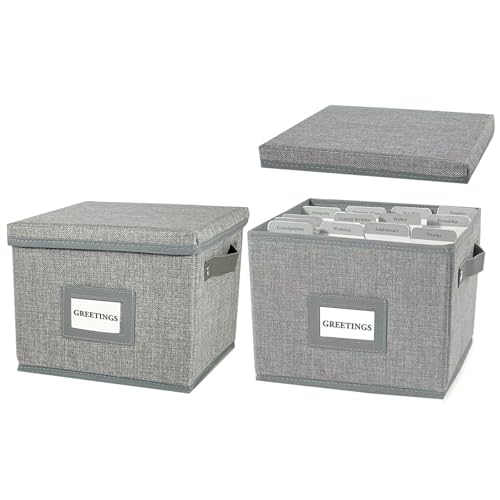 Greeting Card Organizer Box with 16 Dividers,Collapsible Greeting Card Storage Box with Handles Hold 150+ Cards,Greeting Card Holder for Greeting Cards,Sticker, Recipes, Photos, Envelopes,2-Pack