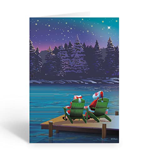 Stonehouse Collection | Custom Silent Night Christmas Holiday Card | 24 PersonalizedChristmas Cards & 25 Envelopes | USA Made | Star Gazing Mr. & Mrs. Santa | (Personalized)