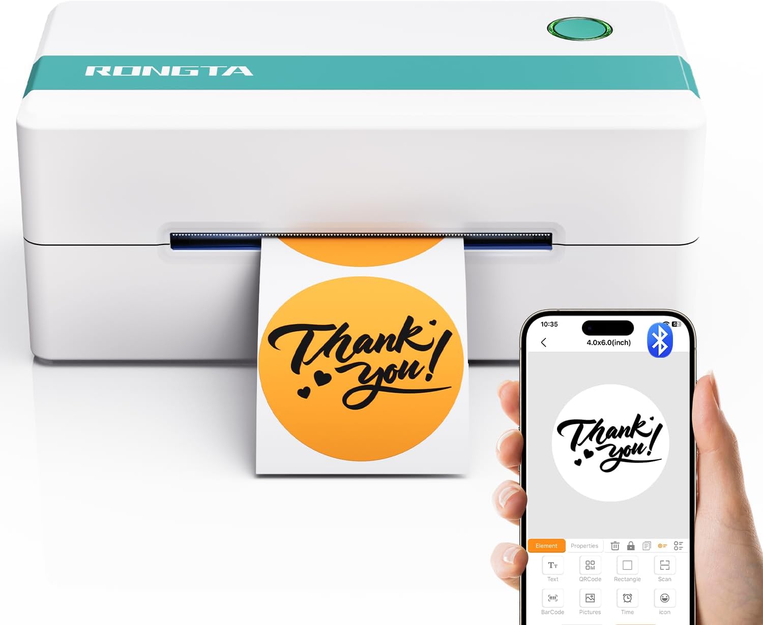 Rongta Thermal Shipping Label Printer, Bluetooth Wireless 4x6 Sticker Label Maker for Package, Compatible with Windows, Mac, Android & iPhone, Used for Business of Amazon, Ebay, Etsy, Shopify UPS