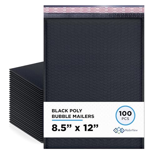 Black Poly Bubble Mailers 8.5x12 inch #2 | Self Seal Padded Envelopes | Cushioned Bubble Mailer | Usable Size 8.5x11 | WaterProof | Lightweight mailing Shipping Bags | US Made | 100 Pack Bulk