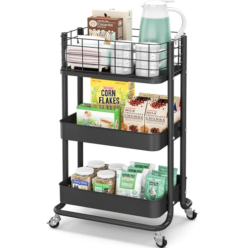 KINGRACK 3 Tier Rolling Cart (Black)