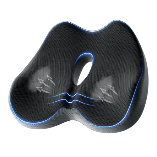 Benazcap Memory Foam Office Chair Cushion, Ergonomic Seat Cushion for Sciatica & Tailbone Pain Relief for Long Sitting for Gaming Chair and Car Seat- Black&Gray