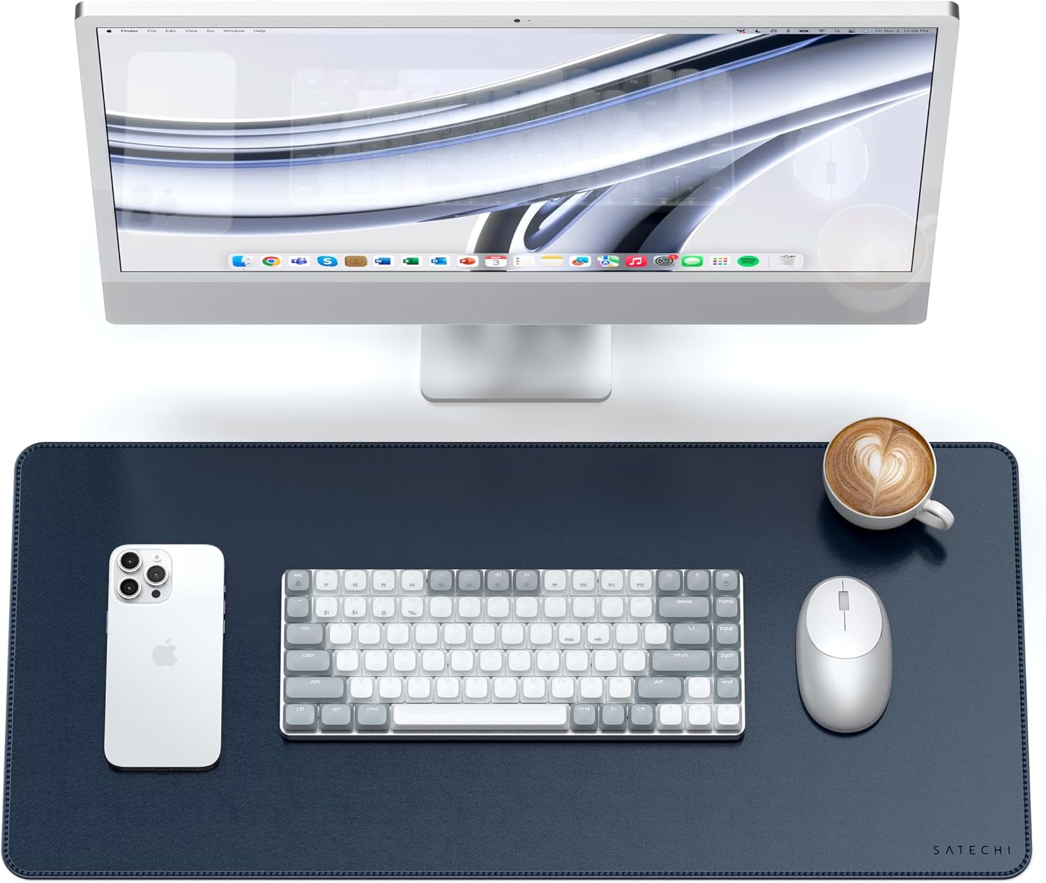 Satechi Vegan Leather Desk Mat, Large Mouse Pad Scratch and Water Resistant, Easy to Clean, Desk Pad for Office and Home, 26.8 x 12.4 x 0.1 - Blue