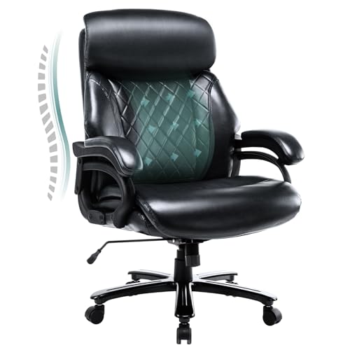 COLAMY Big and Tall Office Chair 400lbs-Heavy Duty Executive Desk Chair with Extra Wide Seat, High Back Ergonomic Leather Computer Chair with Tilt Rock&Tension, Padded Armrests-Black