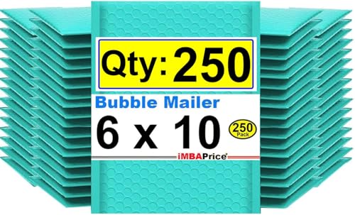 iMBAPrice 6x10 Inches Teal Color Polybubble Bag, 250-Pack Small Size #0 Self Seal Poly Bubble Mailers Padded Packing Envelopes (Total 250 Bags)