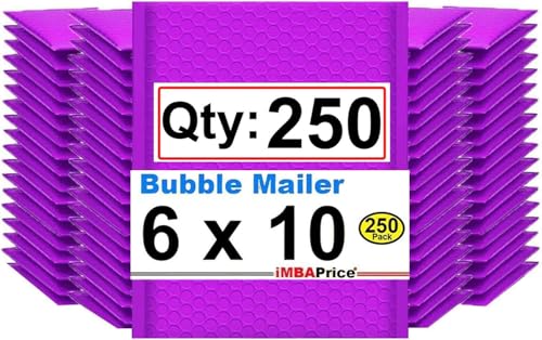 iMBAPrice 6x10 Inches Purple Color Polybubble Bag, 250-Pack Small Size #0 Self Seal Poly Bubble Mailers Padded Packing Envelopes (Total 250 Bags)