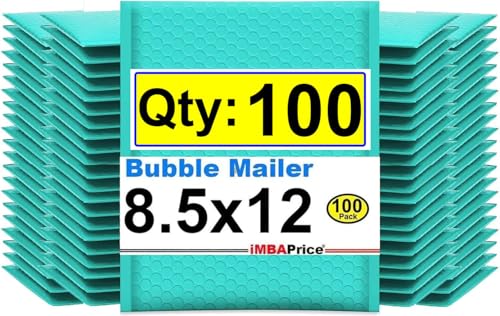 iMBAPrice 8.5x12 Inches Teal Color Polybubble Bag, 100-Pack Medium Size #2 Self Seal Poly Bubble Mailers Padded Packing Envelopes (Total 100 Bags)